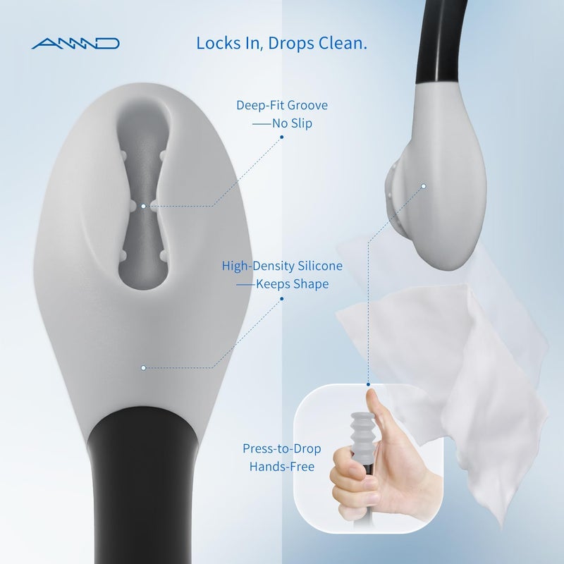 ANNND Bottom Buddy Wiping Aid – Upgraded Toilet Tissue Aids Wand for Wiping Bottom, 15.6" Long for Elderly, Overweight, Pregnant, and Limited Mobility, Grey - Image 2